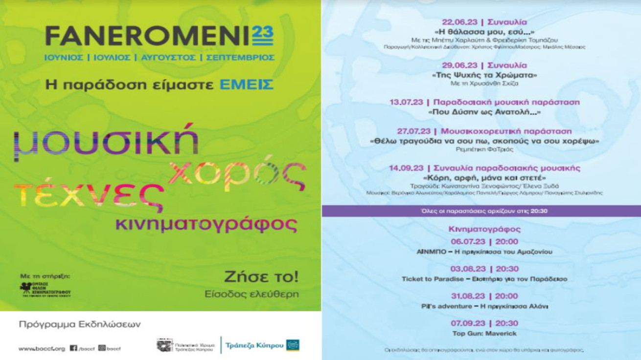 Φεστιβάλ Τεχνών FANEROMENI23 στο Πολιτιστικό Ίδρυμα Τράπεζας Κύπρου: «H παράδοση είμαστε εμείς»