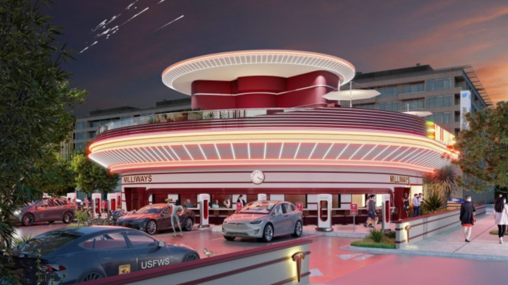Η Tesla σχεδιάζει τον σταθμό φόρτισης του μέλλοντος με σινεμά και εστιατόριο