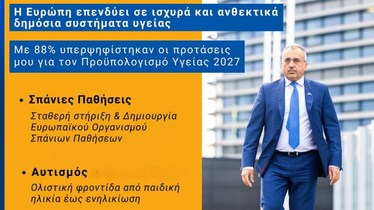 Ισχυρή ψήφος εμπιστοσύνης στις προτάσεις Χατζηπαντέλα για τον Προϋπολογισμό Υγείας της Ε.Ε. 2027